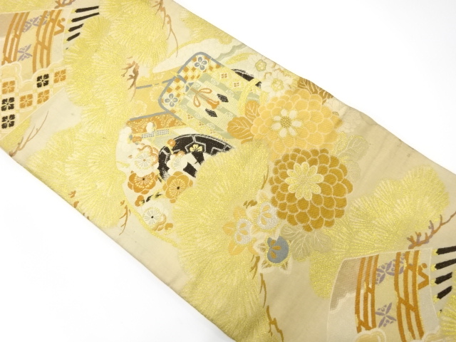 JAPANESE KIMONO / ANTIQUE MARU OBI / WOVEN CARRIAGE